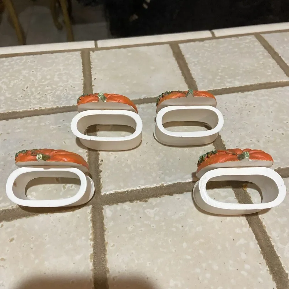 4 Orange Pumpkin Napkin Rings Halloween, Thanksgiving, Fall 2